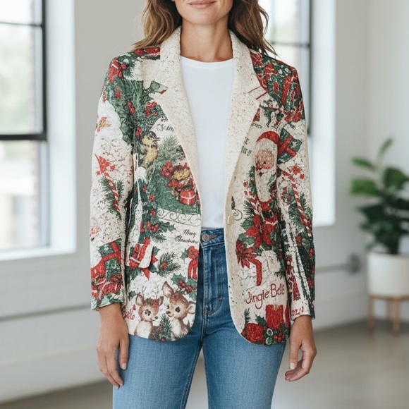 Origami Festive Christmas Print Women's Jacket - Picture 2 of 2